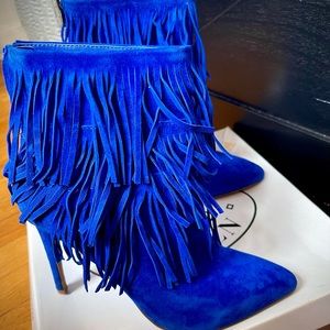 Blue Suede Fringed Boots